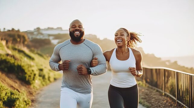 African American Couple Enjoying Morning Run for Healthy Lifestyle and Happiness