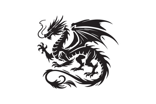 simple dragon black color vector silhouette in white background