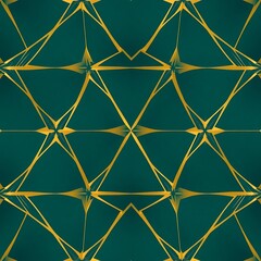 Fototapeta premium Emerald Green and Gold Geometric Pattern: A seamless pattern with a mesmerizing interplay of emerald green and shimmering gold, forming a captivating geometric design.