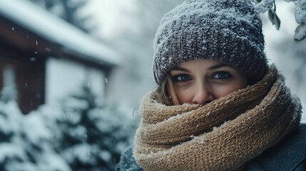 A family doctor wearing a woolen cap and scarf arriving at a snowy rural home for a house call.