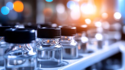 Medical Vials Being Manufactured in Pharmaceutical Factory with Production Line and Glass Bottles Industry Machinery in Operation