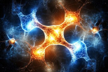 Fototapeta premium Microscopic view of neuron cells in neural network research for brain signal and information transfer in human neurology