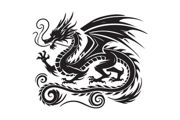 simple dragon black color vector silhouette in white background