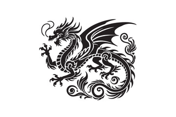simple dragon black color vector silhouette in white background