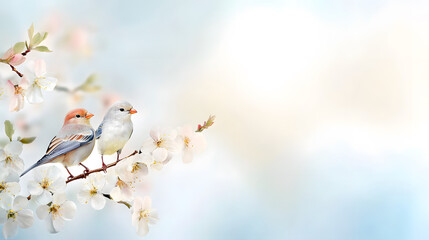 Obraz premium Artistic watercolor depiction of love birds perched on branch with flowers