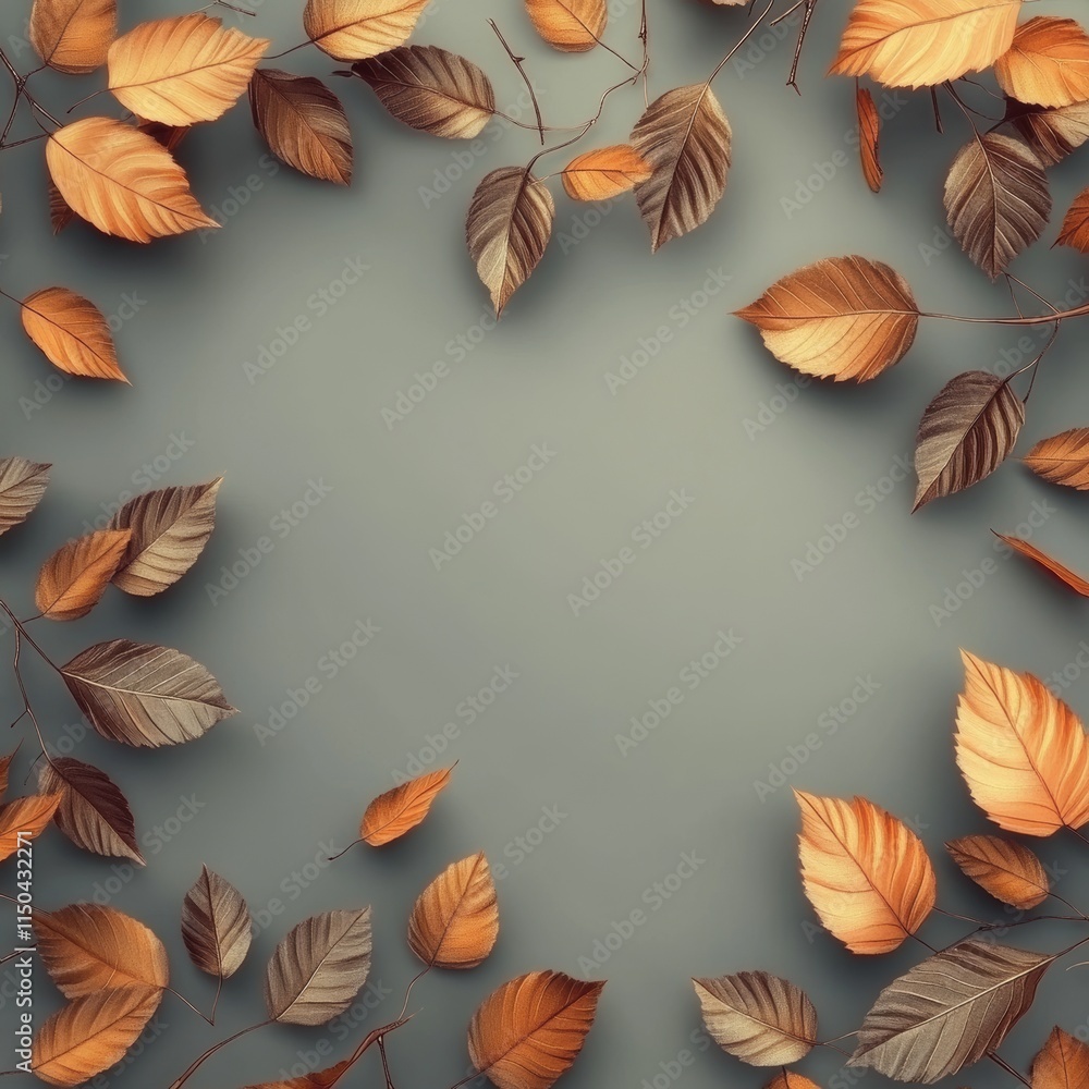 Aufkleber autumn leaves arranged in a circular pattern on a muted background with warm tones showcasing the be