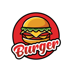 Burger logo vector illustration template. Simple lettering design icon in circle