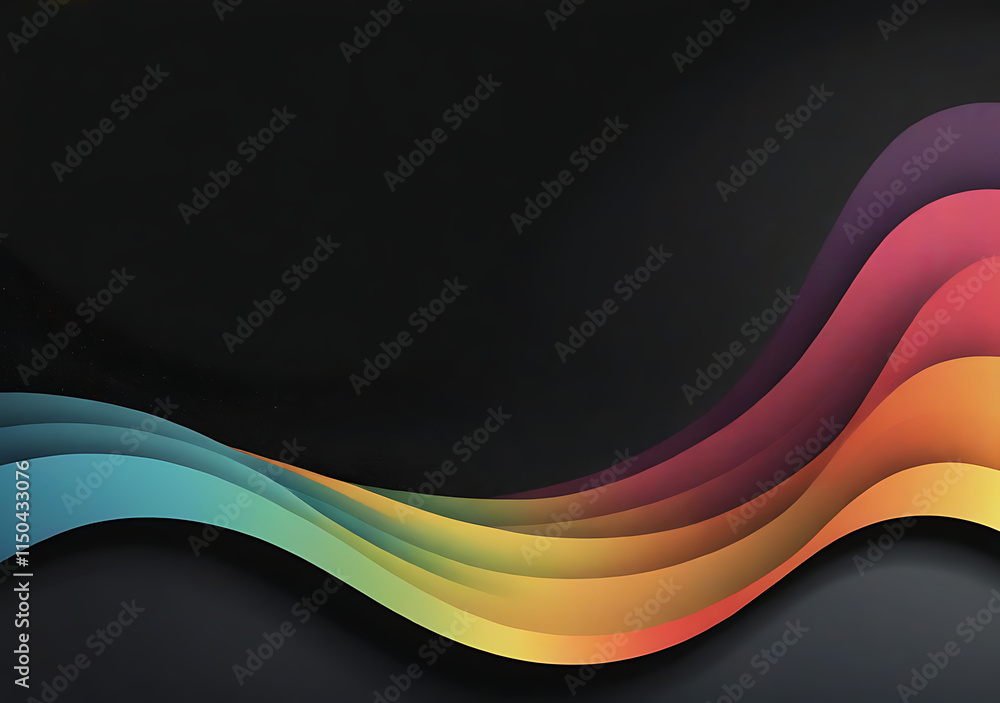 Poster a dark background with a colorful, grainy wave pattern appears on a black banner, suitable for poste