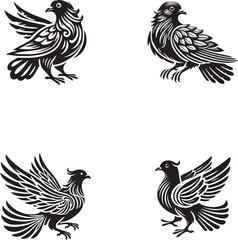 Elegant Pigeon Silhouettes Collection - Vector Art