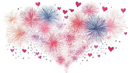 Festive Fireworks Display Forming A Heart Shape