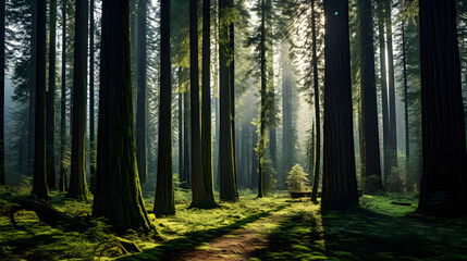 Fototapeta premium Majestic Cedar Forest: A Symphony of Green Shades and Sublime Tranquility