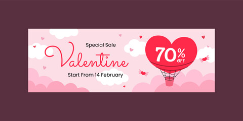 Flat valentine day promotional sale banner or header template for website and social media