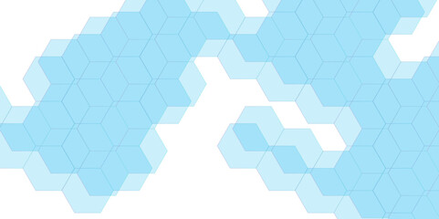 Abstract blue hexagonal shapes in white background. Futuristic banner with technology Design for banner, template, technology, science, medical. Hexagonal element pattern artwork design.