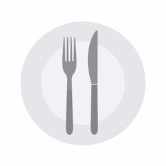 Flat Plate, Fork, and Knife Icon  Cartoon Vector Illustration
