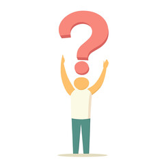  minimalist vector of man Holding a large question mark above head