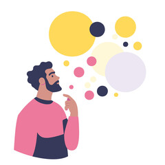  man Holding a thought bubble with ellipses inside flat vector