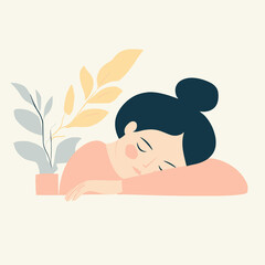  woman Resting head on palm staring at computer screen minimal vector