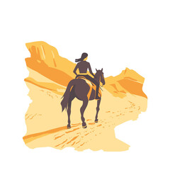 person riding a horse through the desert vector