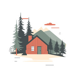  simple rustic cabin in the woods flar vector