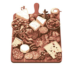  simple A beautifully arranged charcuterie board with meats cheeses and nuts. flar vector