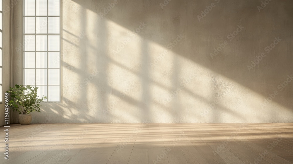 Aufkleber natural light streams through large windows illuminating a minimalist room with soft shadows and a p