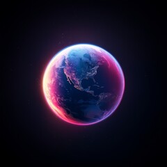 Fototapeta premium Vivid glowing Earth in space with colorful atmosphere and dark cosmic background, highlighting North and South America