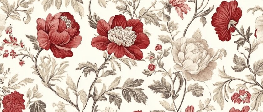 Vintage decorative bloom flowers seamless pattern for wallpaper. Traditional Floral Chinoiserie. Flowers illustration, red and cream floral wallpaper - Powered by Adobe
