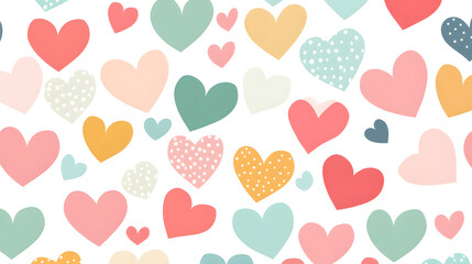 Colorful hearts in various pastel shades create cheerful pattern