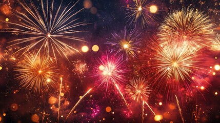 Obraz premium A panoramic view of fireworks lighting up the sky over a festive celebration at a park. 