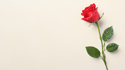 Obraz premium close up of single red rose with dewdrops glistening on its petals, showcasing its beauty and freshness
