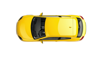 Top view of a yellow car, transparent background