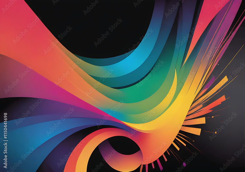 Poster a vibrant color gradient is applied to a black background with abstract poster design and ample copy