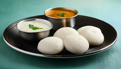 Generated image mini idli or idlies with sambar and coconut chutney- South Indian breakfast