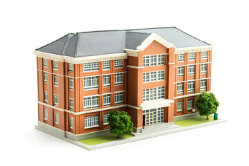 miniature school building on white background