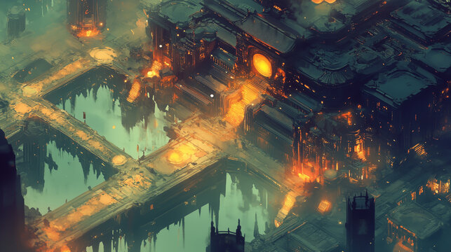 Fantasy Concept Art of Majestic Cities at Sunset