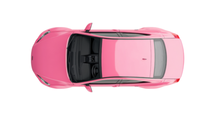Top view of a pink car, transparent background