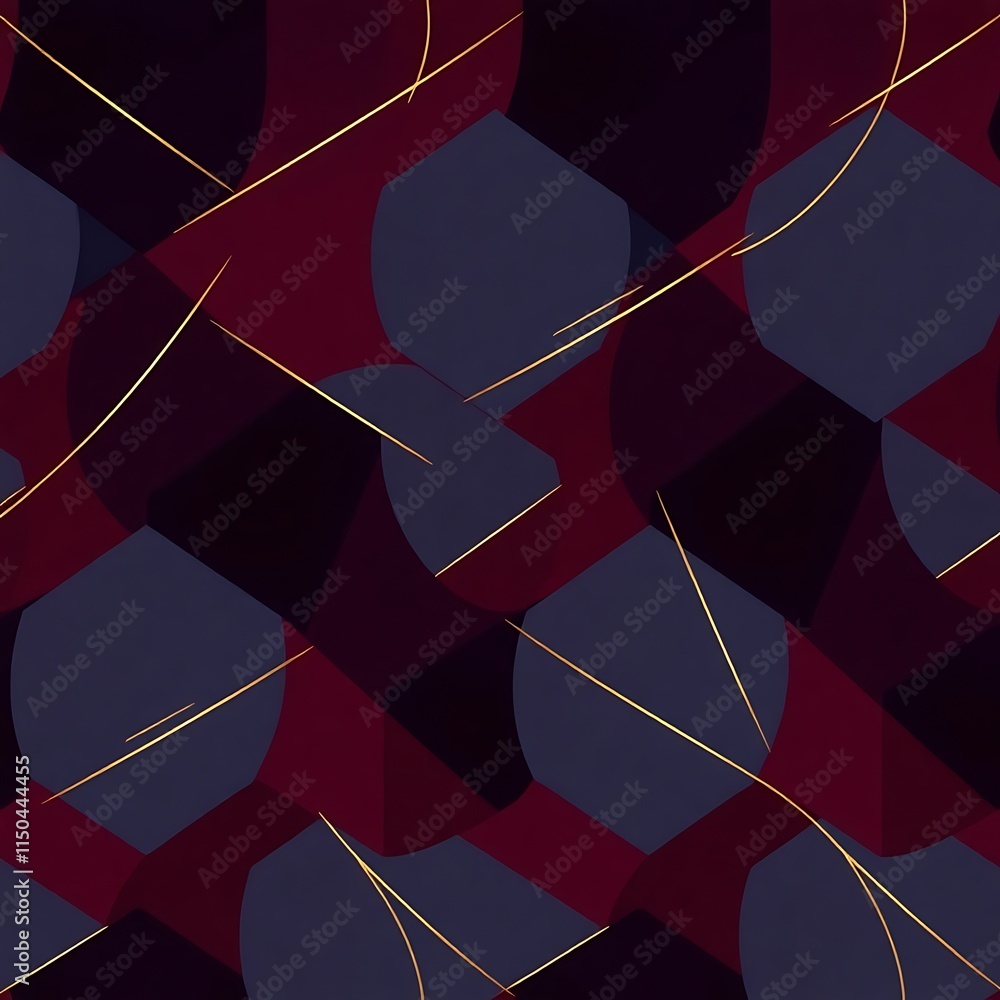 Poster crimson & gold abstract: geometric elegance. seamless pattern with overlapping hexagons in deep burg