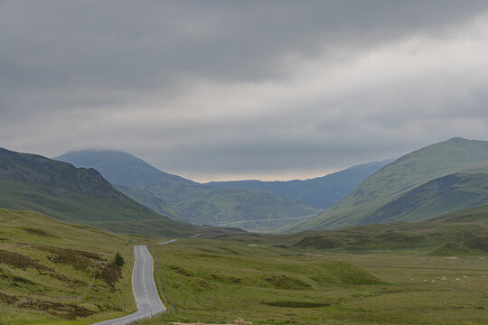 Roadside view of the A93 scenic drive towards the Spittal of Glenshee, Cairngorm National Park, Scotland