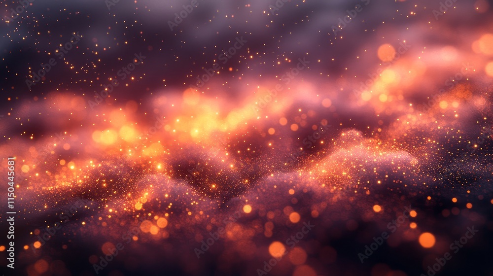 Poster vibrant abstract texture with glowing particles resembling cosmic dust and shimmering lights in a da