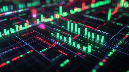 Obraz premium Digital trading chart with glowing bars used for finance presentation background design.