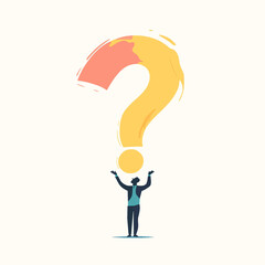  flat man Drawing on a large question mark in the air vector