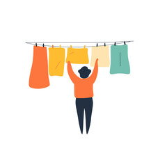  simple person hanging up laundry to dry flar vector