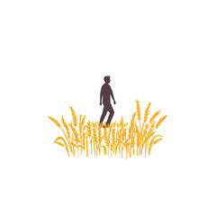  minimal flat person walking through a sunflower field flat vector