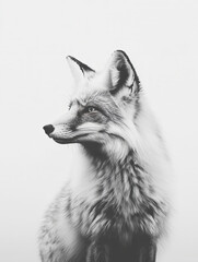 Naklejka premium A striking portrait of a fox, highlighting its soft fur texture, focused expression, and graceful posture against a white background.