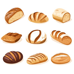  simple A selection of artisanal breads displayed in a bakery. vector