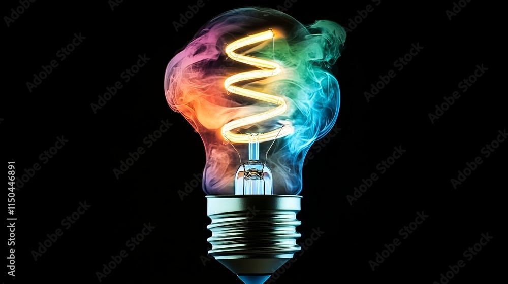 Poster colorful smoke swirling within a light bulb creates a captivating visual display of light and color 