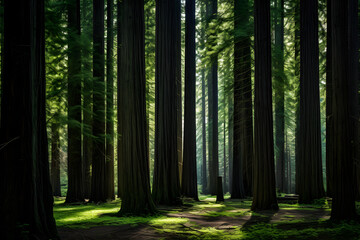 Obraz premium Majestic Cedar Forest: A Symphony of Green Shades and Sublime Tranquility