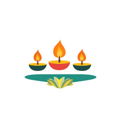  flat An indian serene moment of reflection with diyas flickering around. vector