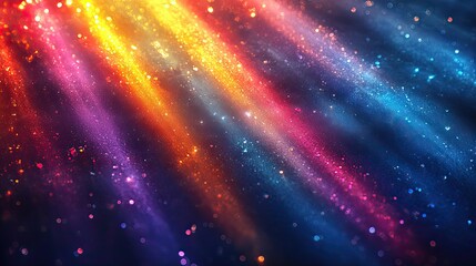 Naklejka premium Rays light and prism in abstract for flare overlay, transparent for illustration or background, rainbow effect and blur for wallpaper backdrop, texture on blue for color radiant and sky