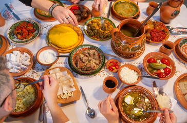 fresh traditional Romanian food served in a rustic restaurant from the Republic of Moldova.